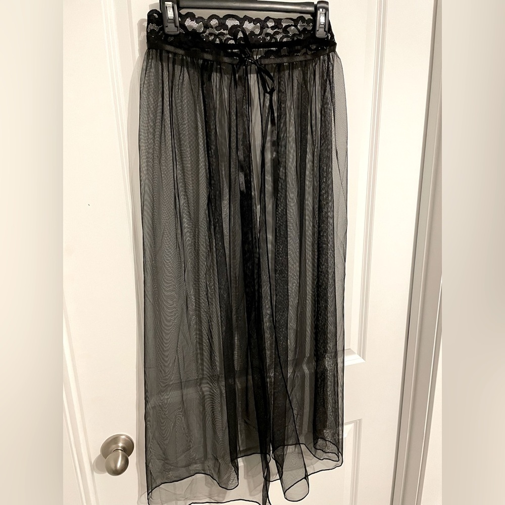 Sheer black lace skirt with tie